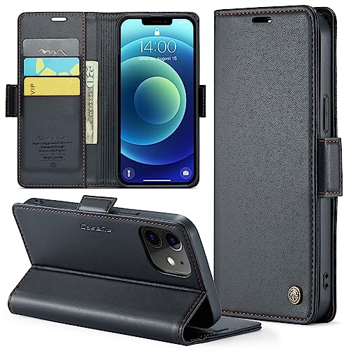 Rerzoiro Handyhülle für iPhone 12/12 Pro Hülle, Premium PU Lederhülle Klappbar Flip Case [RFID Blocker] Tasche Magnet Kartenfach Klapphülle Schutzhülle für iPhone 12/ iPhone12 Pro, Schwarz von Rerzoiro