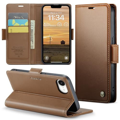 Rerzoiro Handyhülle für iPhone 16e Hülle, Premium PU Lederhülle Klappbar Flip Case [RFID Blocker] Tasche Magnet Kartenfach Klapphülle Schutzhülle für Apple iPhone 16e, Braun von Rerzoiro