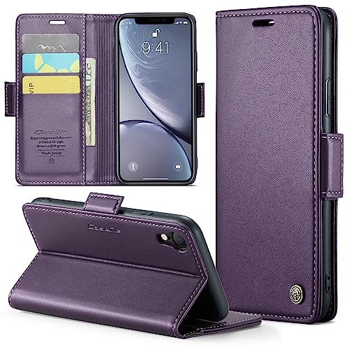 Rerzoiro Handyhülle für iPhone XR Hülle, Premium PU Lederhülle Klappbar Flip Case [RFID Blocker] Tasche Magnet Kartenfach Klapphülle Schutzhülle für Apple iPhone XR, Lila von Rerzoiro