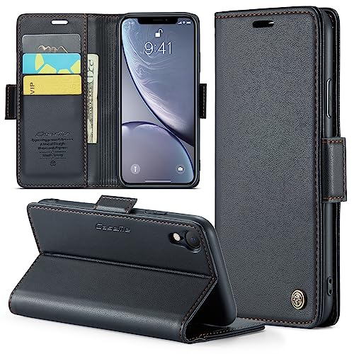 Rerzoiro Handyhülle für iPhone XR Hülle, Premium PU Lederhülle Klappbar Flip Case [RFID Blocker] Tasche Magnet Kartenfach Klapphülle Schutzhülle für Apple iPhone XR, Schwarz von Rerzoiro