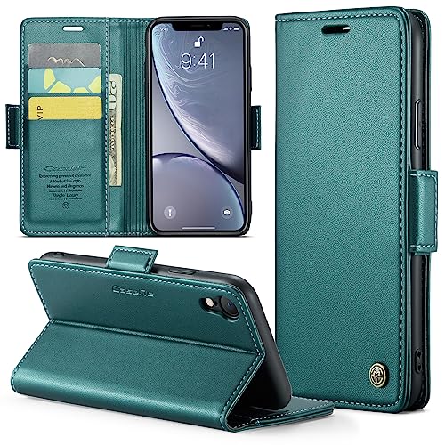 Rerzoiro Handyhülle für iPhone XR Hülle, Premium PU Lederhülle Klappbar Flip Case [RFID Blocker] Tasche Magnet Kartenfach Klapphülle Schutzhülle für Apple iPhone XR, Türkis von Rerzoiro