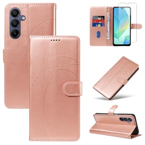 Handyhülle für Samsung Galaxy A16 4G / 5G Hülle mit 1 Stück Gehärtetes Glas Schutzfolie Displayschutzfolie, Standfunktion und Kartenfach Schutzhülle (Roségold) von Reshias