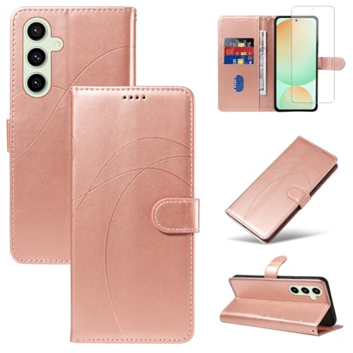 Handyhülle für Samsung Galaxy S24 FE 5G (Nicht für S24) Hülle mit 1 Stück Gehärtetes Glas Schutzfolie Displayschutzfolie, Standfunktion und Kartenfach Schutzhülle (Roségold) von Reshias