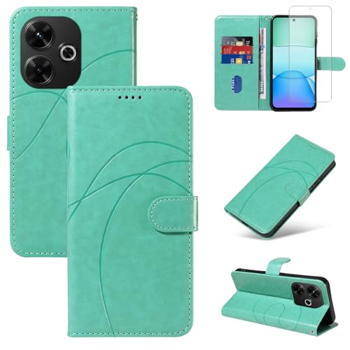 Handyhülle für Xiaomi Redmi 13 4G / Poco M6 4G Hülle mit 1 Stück Gehärtetes Glas Schutzfolie Displayschutzfolie, Standfunktion und Kartenfach Schutzhülle (Grün) von Reshias