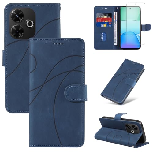 Handyhülle für Xiaomi Redmi 13 4G / Poco M6 4G Hülle mit 1 Stück Gehärtetes Glas Schutzfolie Displayschutzfolie, Standfunktion und Kartenfach Schutzhülle (Blau) von Reshias