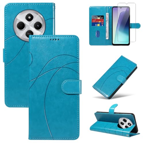 Handyhülle für Xiaomi Redmi 14C / Poco C75 / Redmi A4 5G Hülle mit 1 Stück Gehärtetes Glas Schutzfolie Displayschutzfolie, Standfunktion und Kartenfach Schutzhülle (Himmelblau) von Reshias