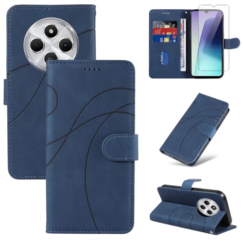 Handyhülle für Xiaomi Redmi 14C / Poco C75 / Redmi A4 5G Hülle mit 1 Stück Gehärtetes Glas Schutzfolie Displayschutzfolie, Standfunktion und Kartenfach Schutzhülle (Blau) von Reshias