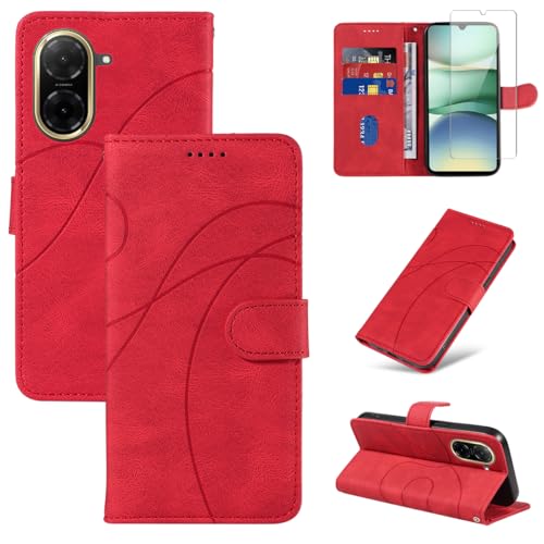 Handyhülle für Xiaomi Redmi A5 4G EU Version (Nicht für Global Version) Hülle mit 1 Stück Gehärtetes Glas Schutzfolie Displayschutzfolie, Standfunktion und Kartenfach Schutzhülle (Rot) von Reshias