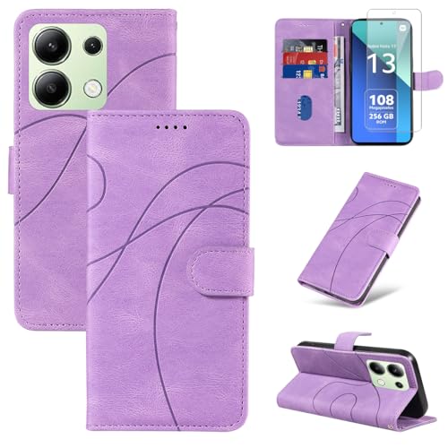 Handyhülle für Xiaomi Redmi Note 13 4G (Nicht für Redmi Note 13 5G) Hülle mit 1 Stücke Gehärtetes Glas Schutzfolie Displayschutzfolie, Standfunktion und Kartenfach Schutzhülle (Lila) von Reshias