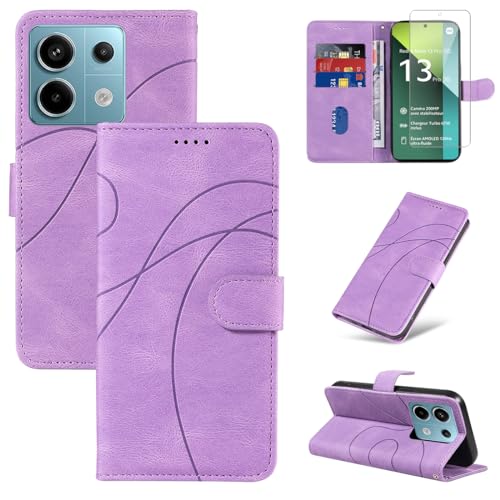 Handyhülle für Xiaomi Redmi Note 13 Pro 5G (Nicht für Redmi Note 13 Pro 4G) Hülle mit 1 Stücke Gehärtetes Glas Schutzfolie Displayschutzfolie, Standfunktion und Kartenfach Schutzhülle (Lila) von Reshias