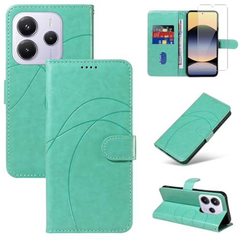 Handyhülle für Xiaomi Redmi Note 14 5G (Nicht für 4G) Hülle mit 1 Stück Gehärtetes Glas Schutzfolie Displayschutzfolie, Standfunktion und Kartenfach Schutzhülle (Grün) von Reshias