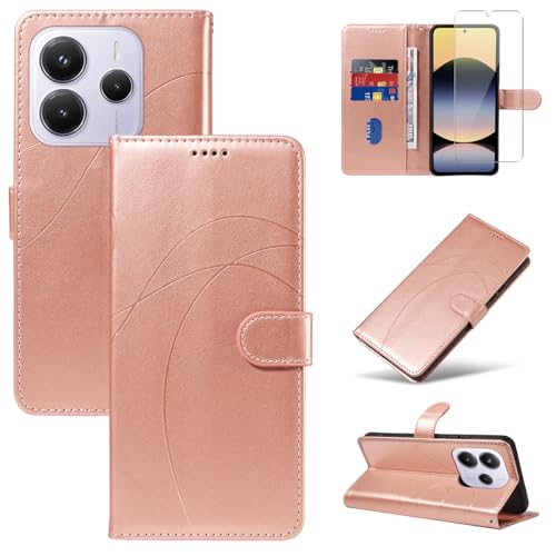 Handyhülle für Xiaomi Redmi Note 14 5G (Nicht für 4G) Hülle mit 1 Stück Gehärtetes Glas Schutzfolie Displayschutzfolie, Standfunktion und Kartenfach Schutzhülle (Roségold) von Reshias