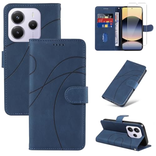Handyhülle für Xiaomi Redmi Note 14 5G (Nicht für 4G) Hülle mit 1 Stück Gehärtetes Glas Schutzfolie Displayschutzfolie, Standfunktion und Kartenfach Schutzhülle (Blau) von Reshias