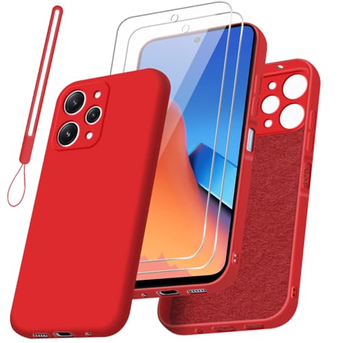 Handyhülle für mit Xiaomi Redmi 12 4G (Nicht für Redmi Note 12) Hülle mit 2 Stücke Schutzfolie, Weich Silikon Anti-Fingerabdruck Schutzhülle, Stoßfest und Kratzfest Case - Rot von Reshias