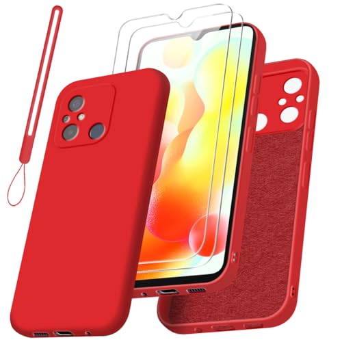 Handyhülle für mit Xiaomi Redmi 12C / 11A / Poco C55 Hülle mit 2 Stücke Schutzfolie, Weich Silikon Anti-Fingerabdruck Schutzhülle, Stoßfest und Kratzfest Case - Rot von Reshias
