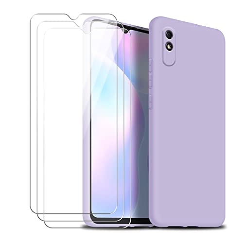 Hülle kompatibel mit Xiaomi Redmi 9A / 9AT, Weich Lila TPU Silikon Handyhülle Schutzhülle mit Zwei Gehärtetes Glas Schutzfolie Displayschutzfolie für Xiaomi Redmi 9A / 9AT (6,53 Zoll) von Reshias