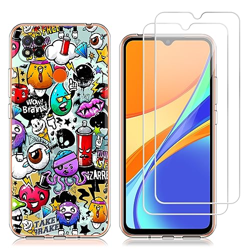 Hülle kompatibel mit Xiaomi Redmi 9C / 9C NFC / 10A,Weich Transparent TPU Handyhülle Schutzhülle mit Zwei Gehärtetes Glas Schutzfolie Displayschutzfolie für Xiaomi Redmi 9C / 9C NFC / 10A von Reshias
