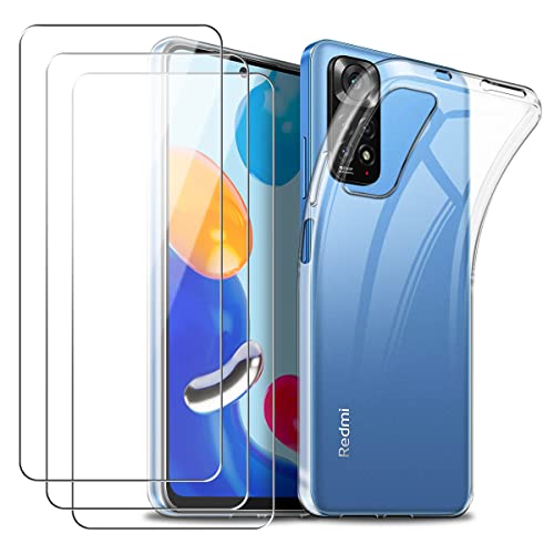 Hülle kompatibel mit Xiaomi Redmi Note 11 4g, Weich Transparent TPU Handyhülle Schutzhülle mit DREI Gehärtetes Glas Schutzfolie Displayschutzfolie für Xiaomi Redmi Note 11 4g / Note 11s 4g 6,43'' von Reshias