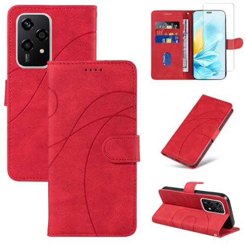 Reshias Handyhülle für Honor 200 Lite 5G Hülle mit 1 Stück Gehärtetes Glas Schutzfolie Displayschutzfolie, Standfunktion und Kartenfach Schutzhülle (Rot) von Reshias