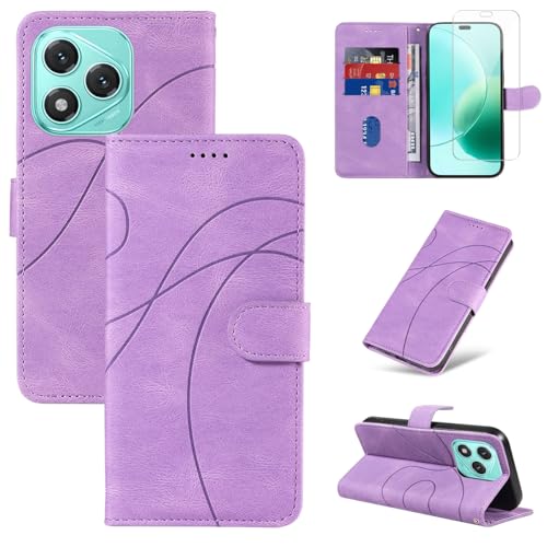 Reshias Handyhülle für Honor 400 Lite 5G Hülle mit 1 Stück Gehärtetes Glas Schutzfolie Displayschutzfolie, Standfunktion und Kartenfach Schutzhülle (Lila) von Reshias