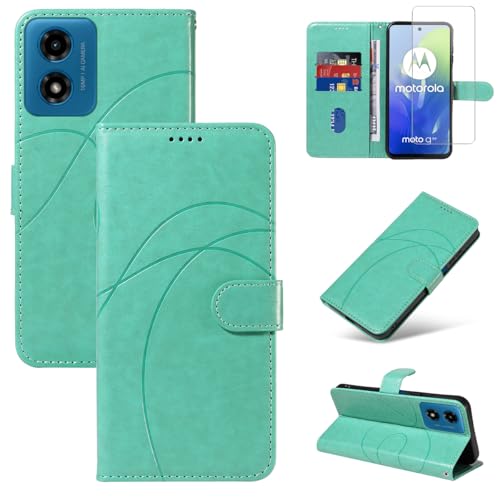 Reshias Handyhülle für Motorola Moto E14 / G24 / G04 Hülle mit 1 Stück Gehärtetes Glas Schutzfolie Displayschutzfolie, Standfunktion und Kartenfach Schutzhülle (Grün) von Reshias