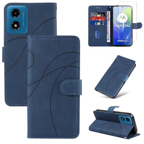 Reshias Handyhülle für Motorola Moto E14 / G24 / G04 Hülle mit 1 Stück Gehärtetes Glas Schutzfolie Displayschutzfolie, Standfunktion und Kartenfach Schutzhülle (Blau) von Reshias