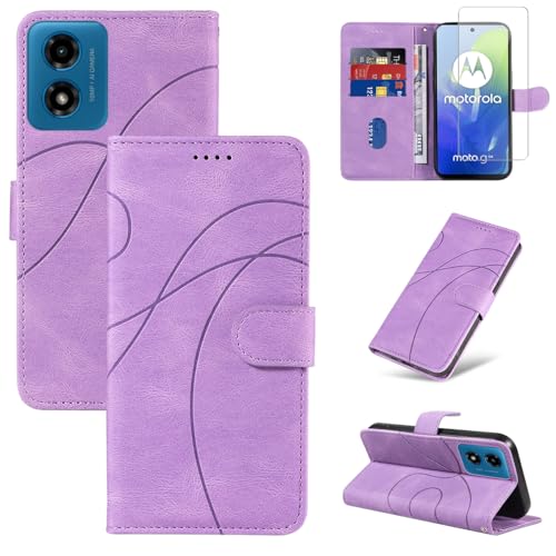 Reshias Handyhülle für Motorola Moto E14 Hülle mit 1 Stück Gehärtetes Glas Schutzfolie Displayschutzfolie, Standfunktion und Kartenfach Schutzhülle (Lila) von Reshias