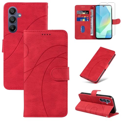 Reshias Handyhülle für Samsung Galaxy A16 4G / 5G Hülle mit 1 Stück Gehärtetes Glas Schutzfolie Displayschutzfolie, Standfunktion und Kartenfach Schutzhülle (Rot) von Reshias