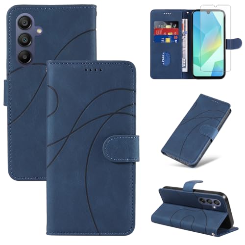 Reshias Handyhülle für Samsung Galaxy A16 4G / 5G Hülle mit 1 Stück Gehärtetes Glas Schutzfolie Displayschutzfolie, Standfunktion und Kartenfach Schutzhülle (Blau) von Reshias