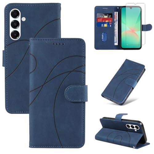 Reshias Handyhülle für Samsung Galaxy A26 5G Hülle mit 1 Stück Gehärtetes Glas Schutzfolie Displayschutzfolie, Standfunktion und Kartenfach Schutzhülle (Blau) von Reshias