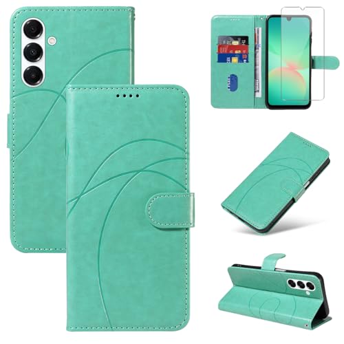 Reshias Handyhülle für Samsung Galaxy A26 5G Hülle mit 1 Stück Gehärtetes Glas Schutzfolie Displayschutzfolie, Standfunktion und Kartenfach Schutzhülle (Grün) von Reshias