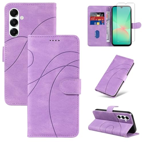 Reshias Handyhülle für Samsung Galaxy A26 5G Hülle mit 1 Stück Gehärtetes Glas Schutzfolie Displayschutzfolie, Standfunktion und Kartenfach Schutzhülle (Lila) von Reshias