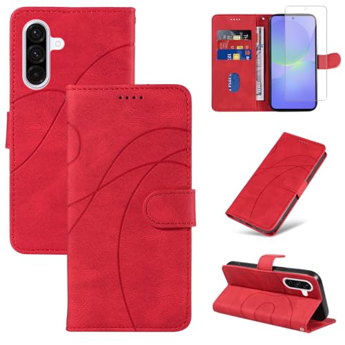 Reshias Handyhülle für Samsung Galaxy A36 5G Hülle mit 1 Stück Gehärtetes Glas Schutzfolie Displayschutzfolie, Standfunktion und Kartenfach Schutzhülle (Rot) von Reshias