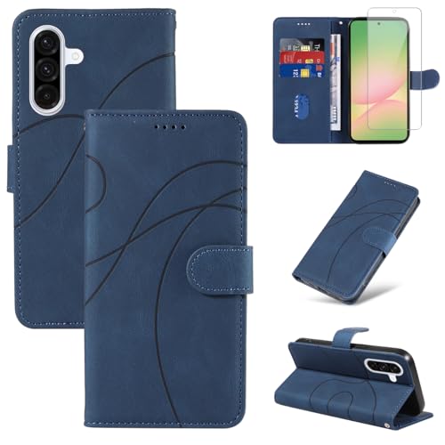 Reshias Handyhülle für Samsung Galaxy A56 5G Hülle mit 1 Stück Gehärtetes Glas Schutzfolie Displayschutzfolie, Standfunktion und Kartenfach Schutzhülle (Blau) von Reshias