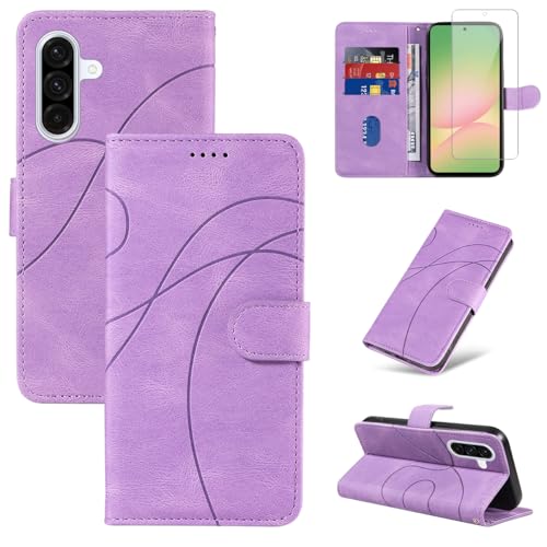 Reshias Handyhülle für Samsung Galaxy A56 5G Hülle mit 1 Stück Gehärtetes Glas Schutzfolie Displayschutzfolie, Standfunktion und Kartenfach Schutzhülle (Lila) von Reshias