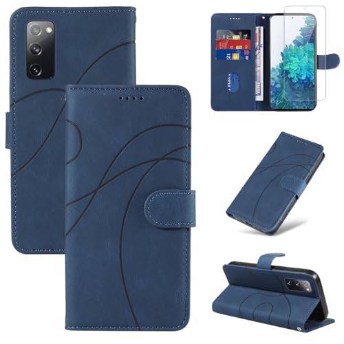 Reshias Handyhülle für Samsung Galaxy S20 FE 4G / 5G Hülle mit 1 Stück Gehärtetes Glas Schutzfolie Displayschutzfolie, Standfunktion und Kartenfach Schutzhülle (Blau) von Reshias