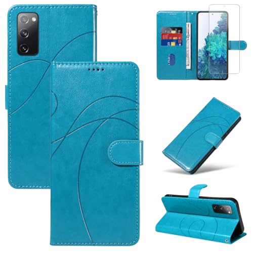 Reshias Handyhülle für Samsung Galaxy S20 FE 4G / 5G Hülle mit 1 Stück Gehärtetes Glas Schutzfolie Displayschutzfolie, Standfunktion und Kartenfach Schutzhülle (Himmelblau) von Reshias