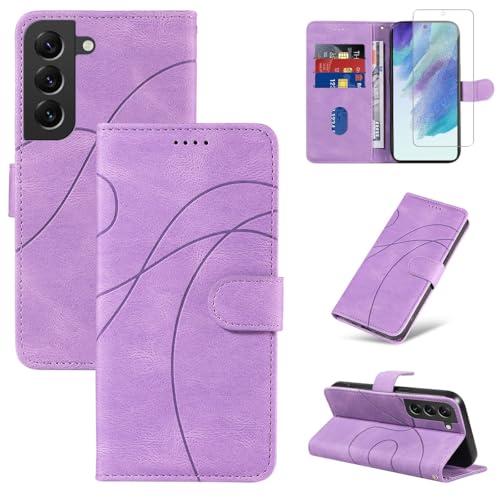 Reshias Handyhülle für Samsung Galaxy S21 FE 5G (Nicht für S21) Hülle mit 1 Stück Gehärtetes Glas Schutzfolie Displayschutzfolie, Standfunktion und Kartenfach Schutzhülle (Lila) von Reshias