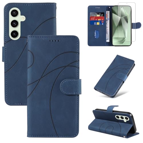 Reshias Handyhülle für Samsung Galaxy S24 FE 5G (Nicht für S24) Hülle mit 1 Stück Gehärtetes Glas Schutzfolie Displayschutzfolie, Standfunktion und Kartenfach Schutzhülle (Blau) von Reshias