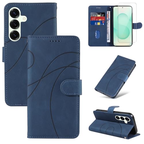 Reshias Handyhülle für Samsung Galaxy S25+ 5G / S25 Plus 5G Hülle mit 1 Stück Gehärtetes Glas Schutzfolie Displayschutzfolie, Standfunktion und Kartenfach Schutzhülle (Blau) von Reshias