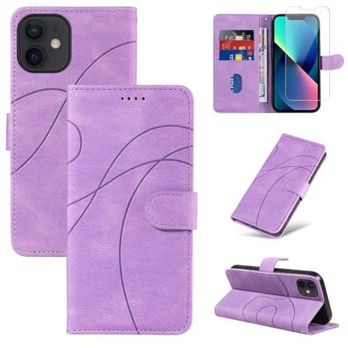 Reshias Handyhülle für iPhone 13 Hülle mit 1 Stück Gehärtetes Glas Schutzfolie Displayschutzfolie, Standfunktion und Kartenfach Schutzhülle (Lila) von Reshias