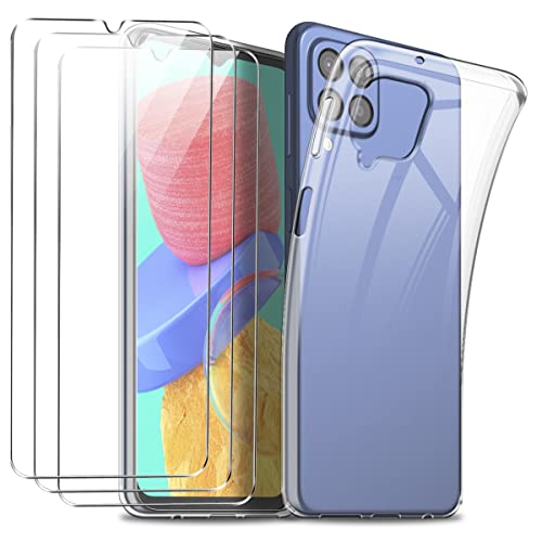 Reshias Hülle für Samsung Galaxy M33 5G, Weich Klar TPU Schutzhülle mit 3 Stück Gehärtetes Glas Schutzfolie Displayschutzfolie für Samsung Galaxy M33 5G 6,6'' von Reshias
