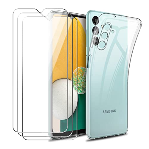 Reshias Hülle kompatibel mit Samsung Galaxy A13 5G / A04S, Weich Transparent TPU Handyhülle Schutzhülle mit DREI Gehärtetes Glas Schutzfolie Displayschutzfolie für Samsung Galaxy A13 5G / A04S 6.5'' von Reshias