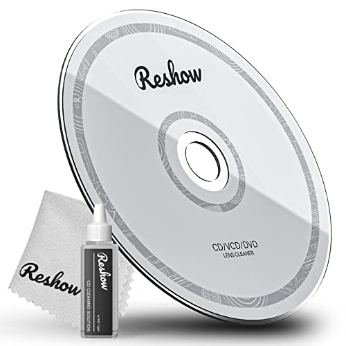 Reshow CD-Player-Reiniger, Laser-Objektiv-Reinigungsscheiben-Reinigungsset für CD/VCD/DVD-Player, inklusive Mikrofasertuch, Reinigungsscheibe und Reinigungslösung von Reshow