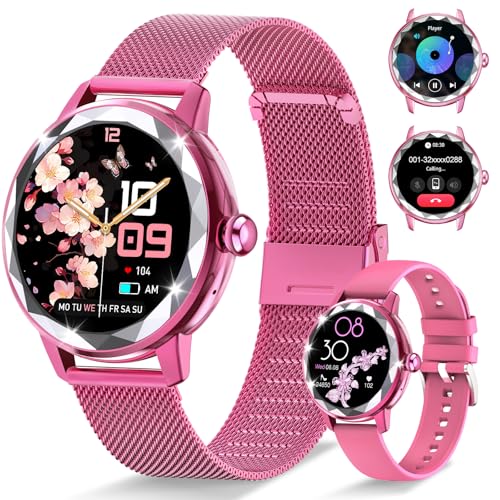 Resopinda Smartwatches für Damen mit Anruf tätigen/annehmen, 1,2 Zoll verstellbare Fitnessuhr mit Herzfrequenz-Schlafmonitor, weiblicher Zyklus und 100+ Sportmodi für iOS Android (Rose Pink) von Resopinda