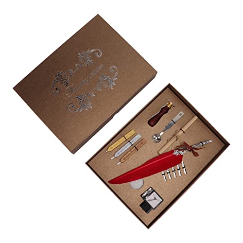 Resefinem Feather Pen Set mit Retro -Design -Schnitzeintritt und reibungsloses Schreiben ideal für die Kalligraphie -Zeichnung und ein sinnvolles für Weihnachtsgeburtstage und (SFDPS038003 Big Red) von Respicefinem