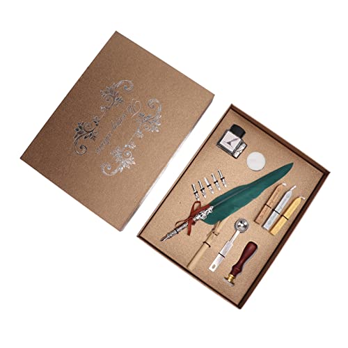 Resefinem Feather Pen Set mit Retro -Design -Schnitzeintritt und reibungsloses Schreiben ideal für die Kalligraphie -Zeichnung und ein sinnvolles für Weihnachtsgeburtstage und (SFDPS038035 Dunkelgrün) von Respicefinem