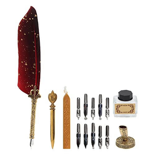 Resefinem Quill Stift Set Exquisites Retro Glättung Schreiben Federstift Caligraphy Pen Kit mit mehreren Ersatznibs (Rot) von Respicefinem