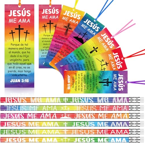 Resurhang 60 Stück spanische Jesus Me AMA Bleistifte religiöse christliche Lesezeichen Geschenk, inklusive 30 Stück Johannes 3:16 Regenbogen-Bibelvers Bleistift 30 Stück inspirierende von Resurhang