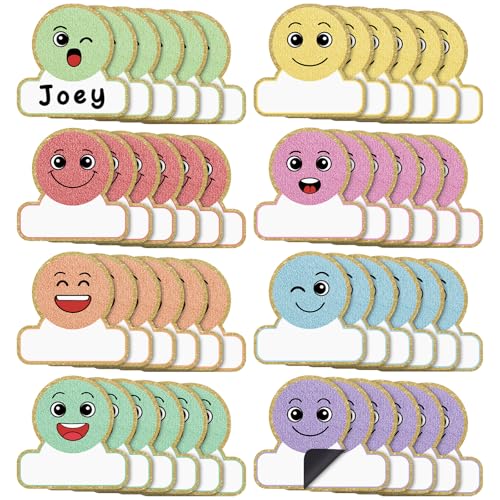 Resurhang Magnetische Namensschilder für Klassenzimmer, Schreibtisch, Smiley-Gesicht, beschreibbar, trocken abwischbar, Namensschilder, Aufkleber für Whiteboards, Schließfächer, Kühlschrank, Büro von Resurhang